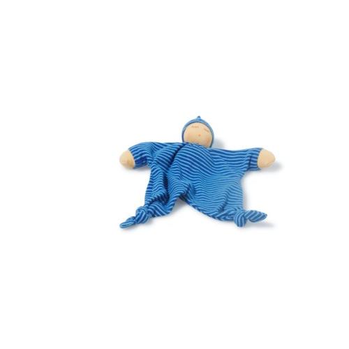 Vázaná panenka, organická bavlna modrá, 25 cm