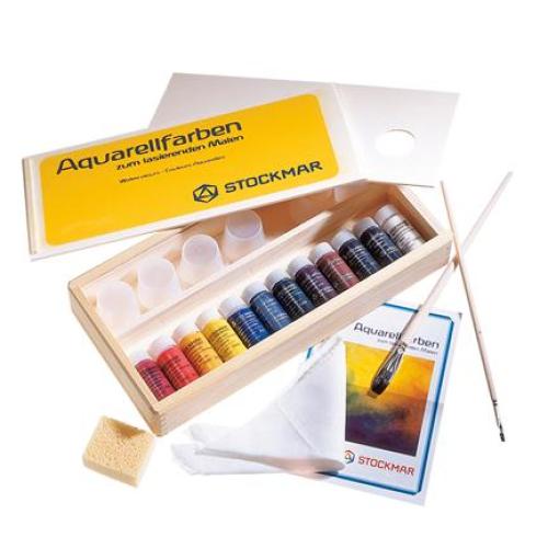 Akvarelové Stockmar barvy, 12 x 20ml, dřevěná krabička s příslušenstvím
